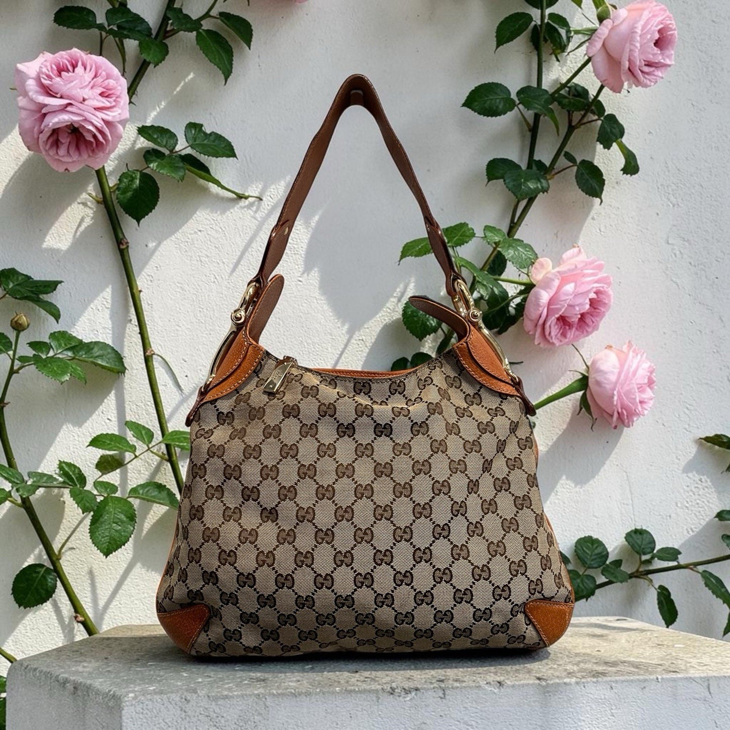 Gucci GG Canvas Bit Creole Shoulder Bag With Authenticity