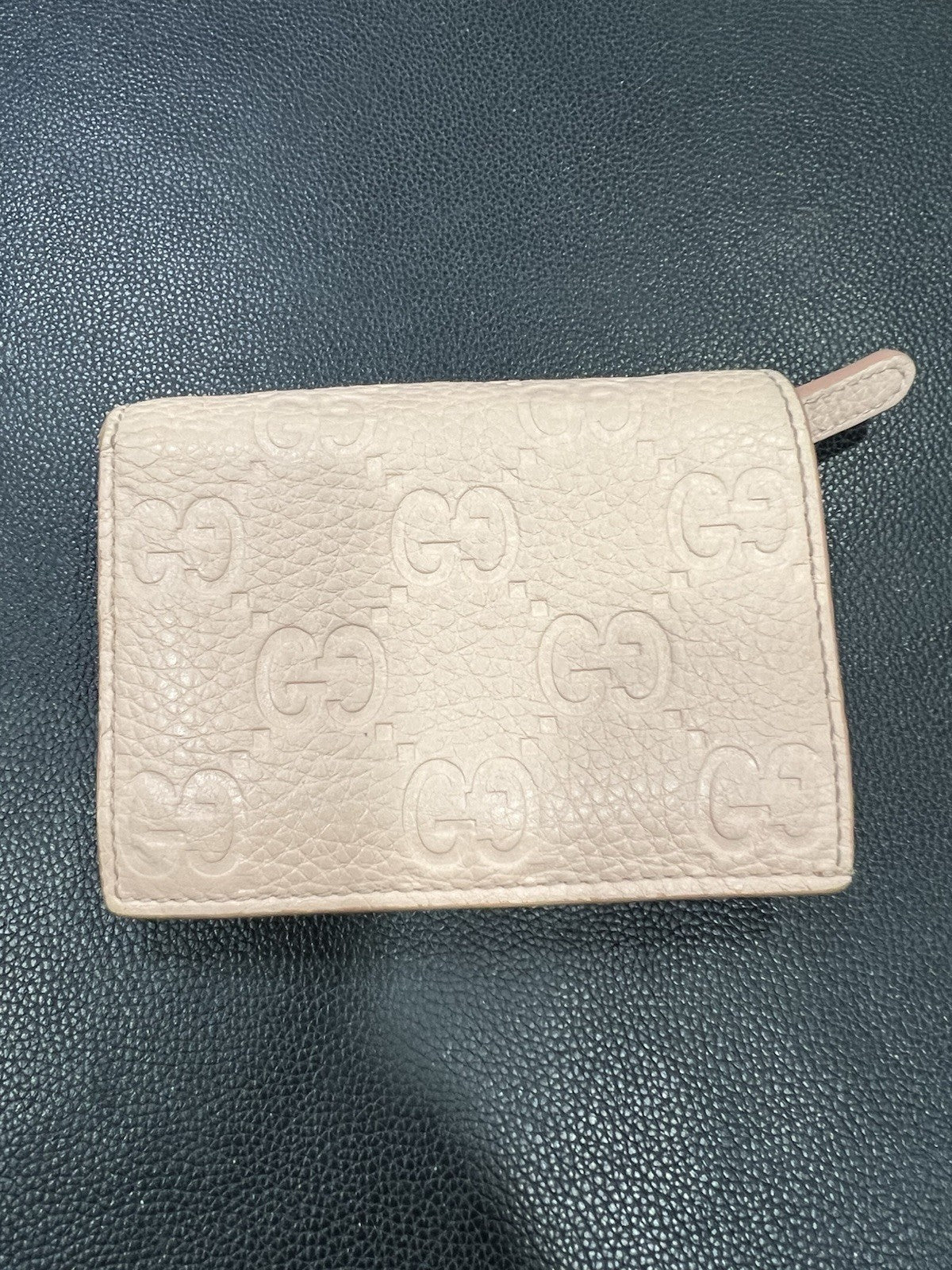 Gucci GG Emblem Peach Leather Bifold Small Wallet With Authenticity