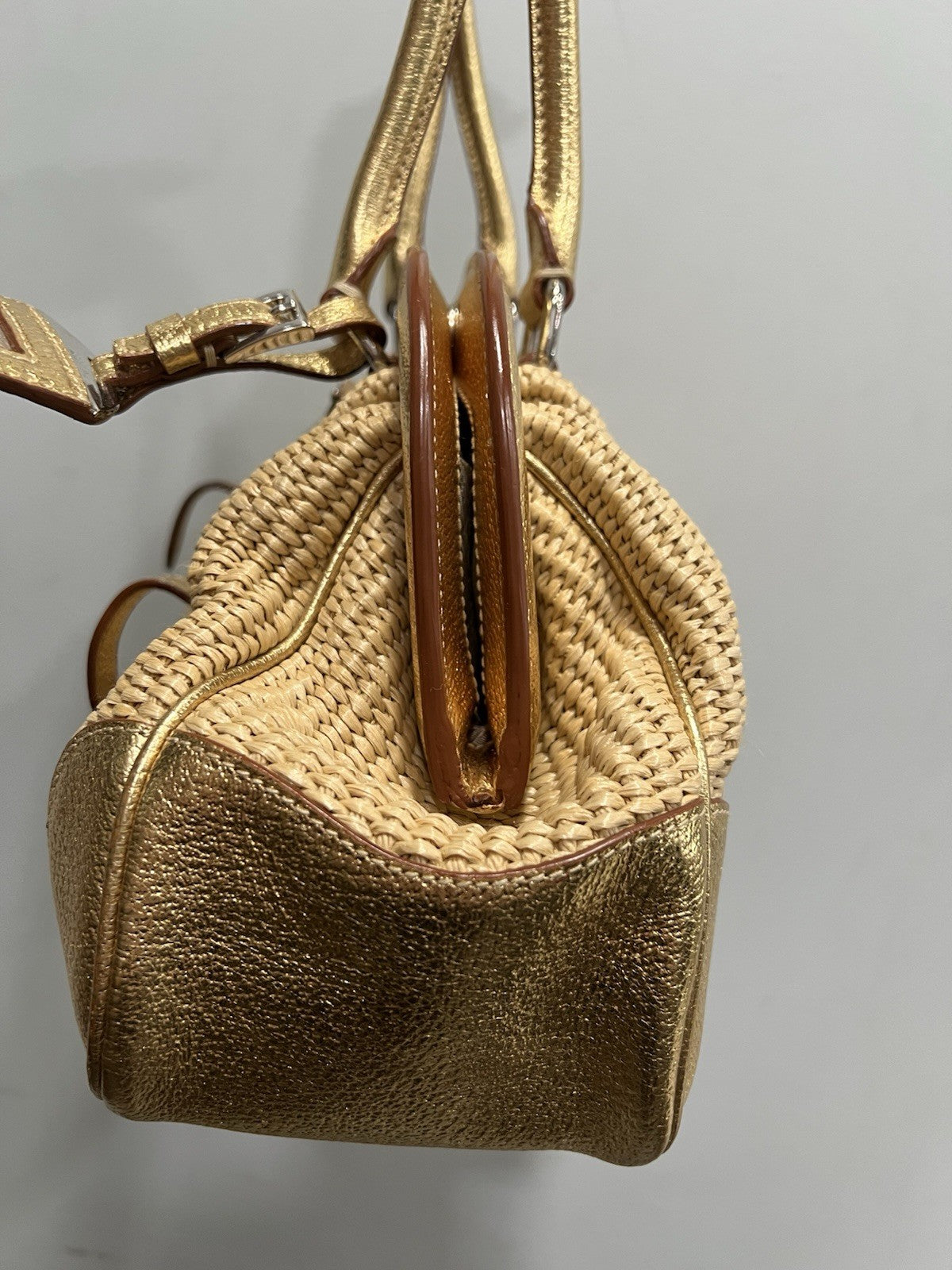 Prada Cinghiale Trimmed Paglia Straw Shoulder Bag W/Authenticity