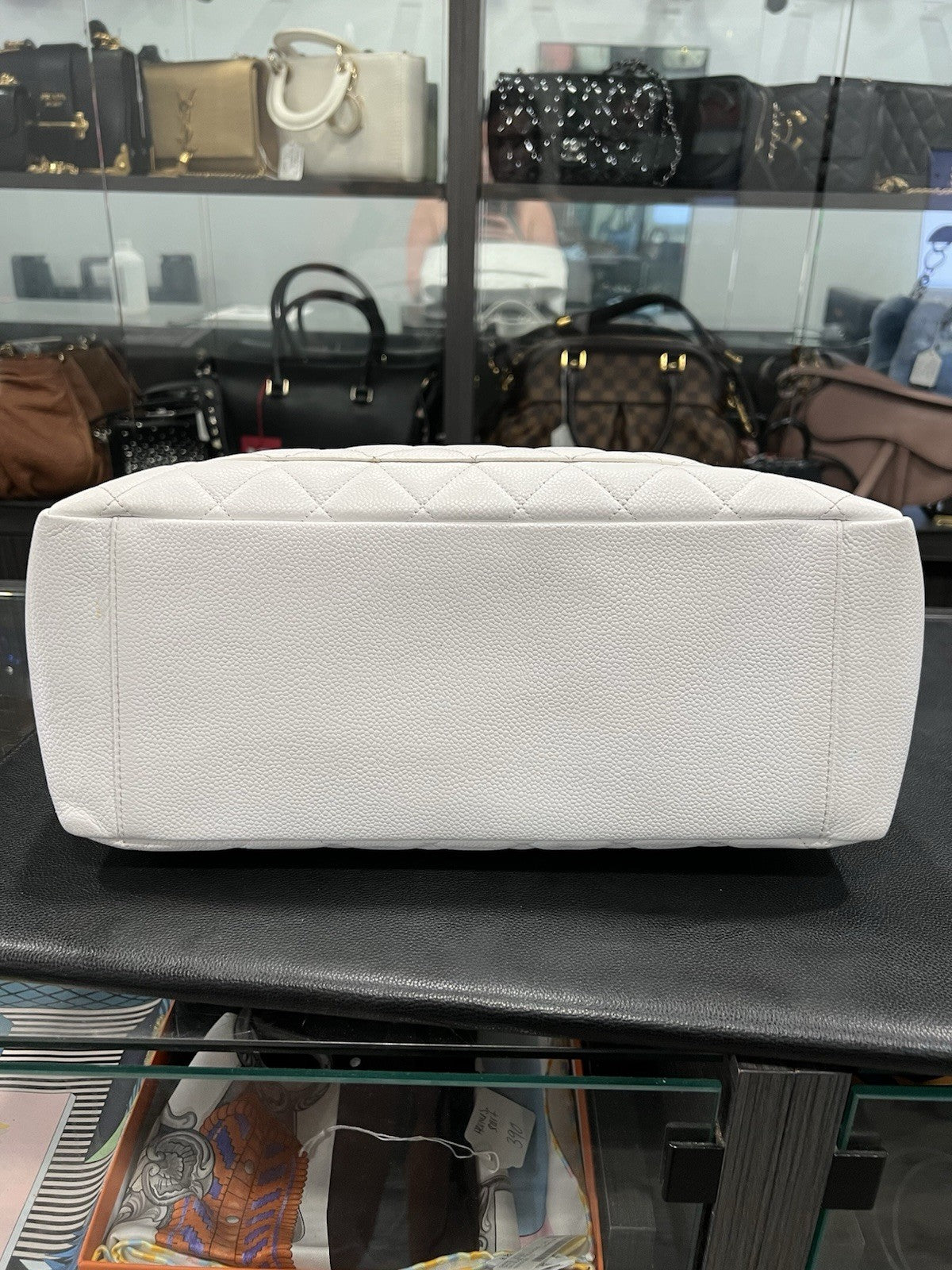 Chanel Caviar Quilted Grand Shopping Tote GST White W/Authenticity