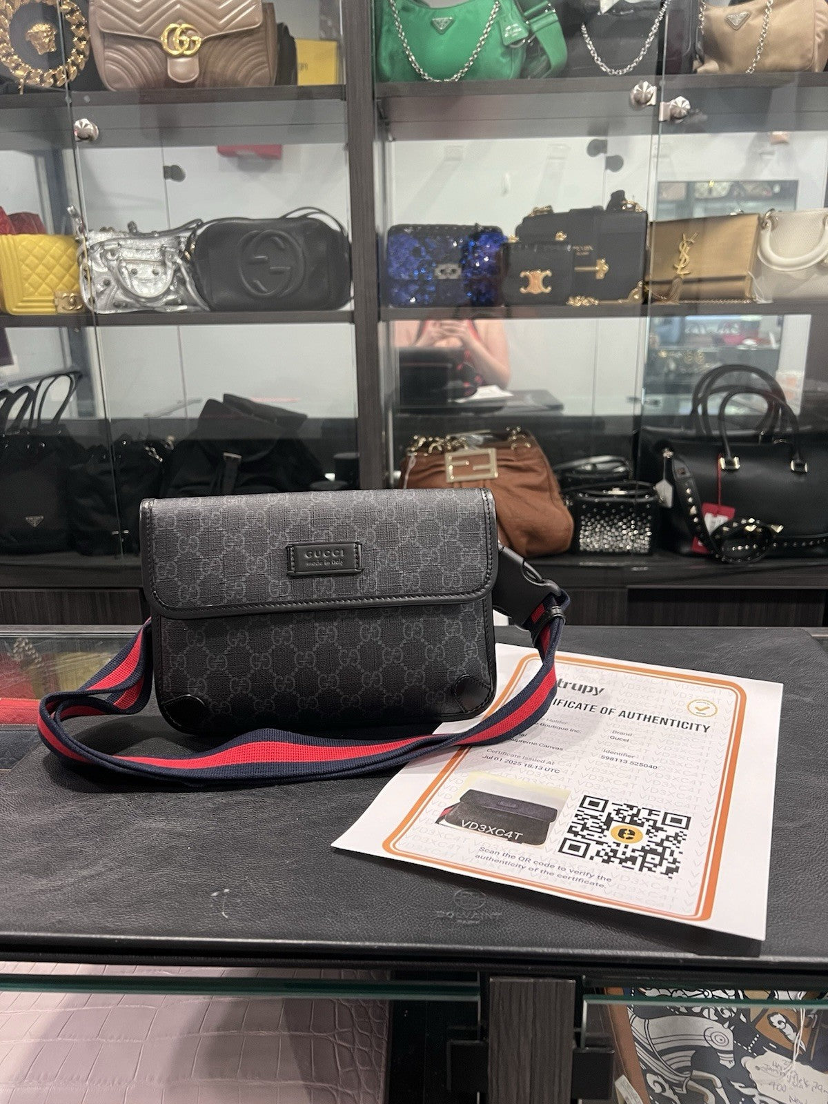 Gucci Black GG Supreme Belt Bag With Authenticity