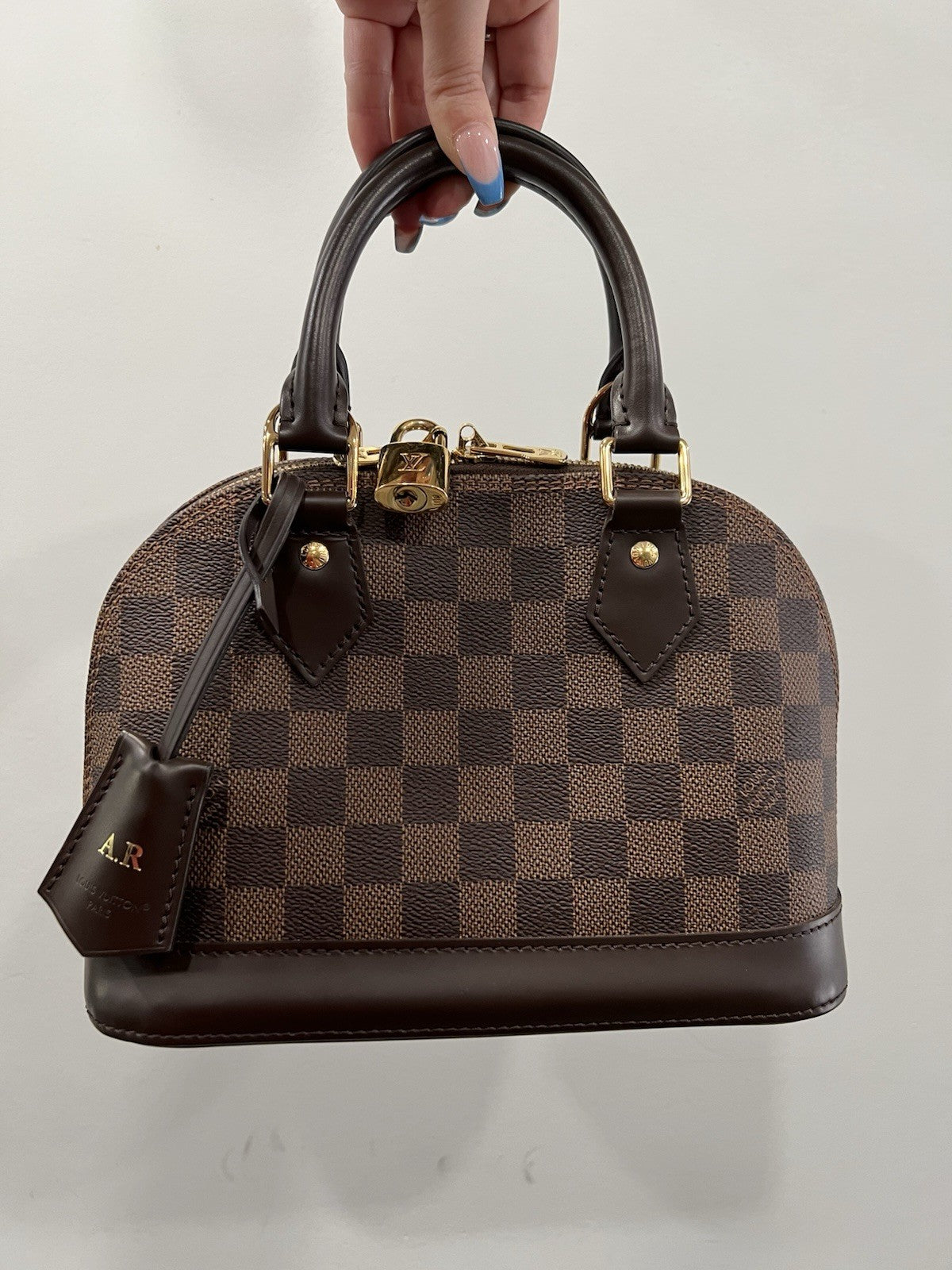 Louis Vuitton Damier Ebene Alma BB W/Lock Key & Duster (Monogrammed No Strap)