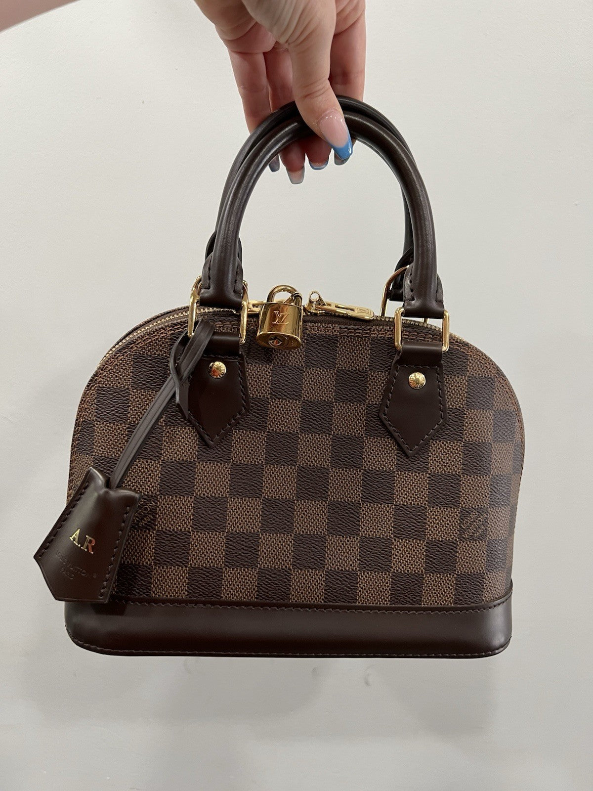 Louis Vuitton Damier Ebene Alma BB W/Lock Key & Duster (Monogrammed No Strap)