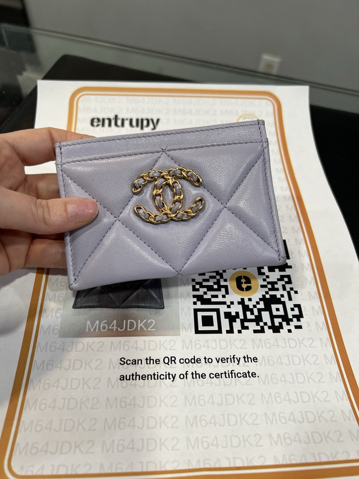 Chanel 19 Lavender Gold Card Case With Authenticity