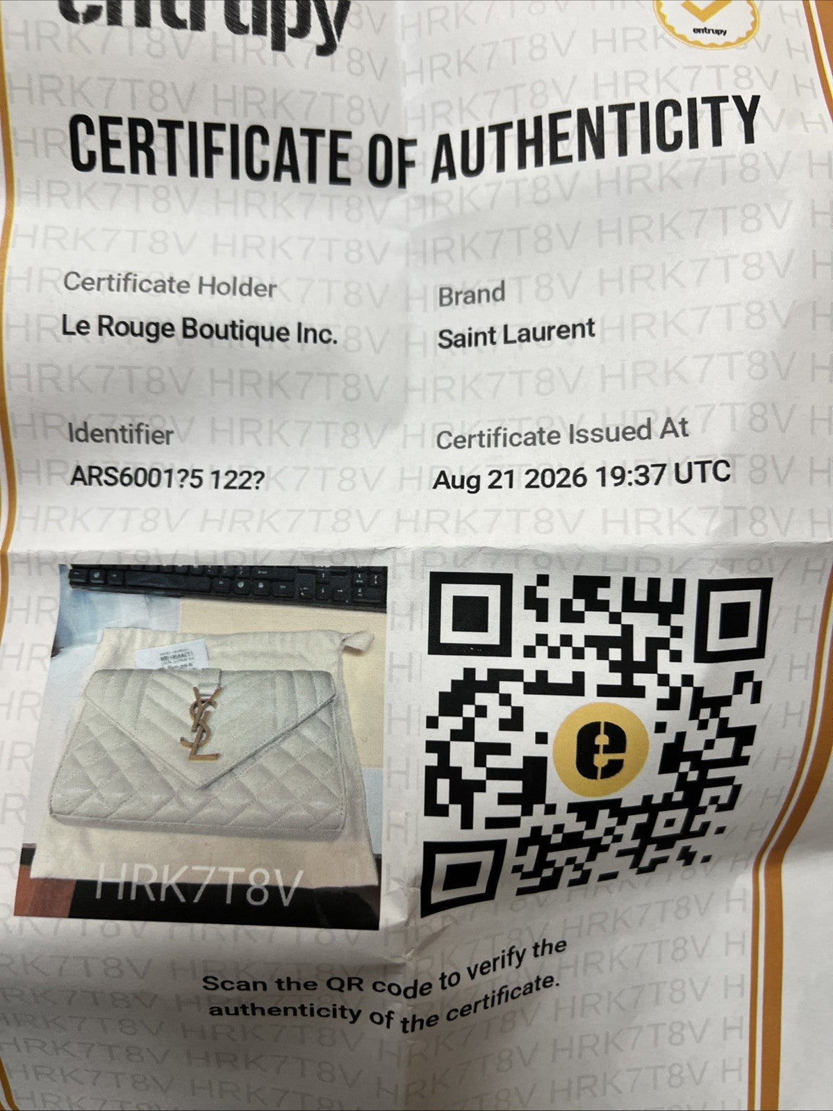 YSL Saint Laurent Ivory/Gold Envelope Triquilt Small Smooth Leather MSRP $2950