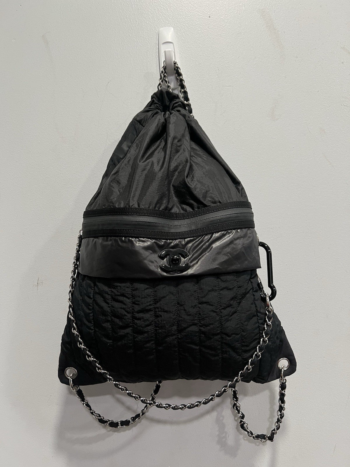 Chanel Nylon Neige Covertible Drawstring Backpack W/Certificate of Authenticity