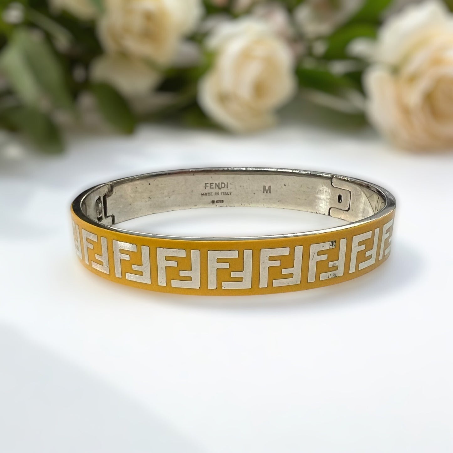 Fendi Yellow Silver Toned Enamel Forever Bracelet M
