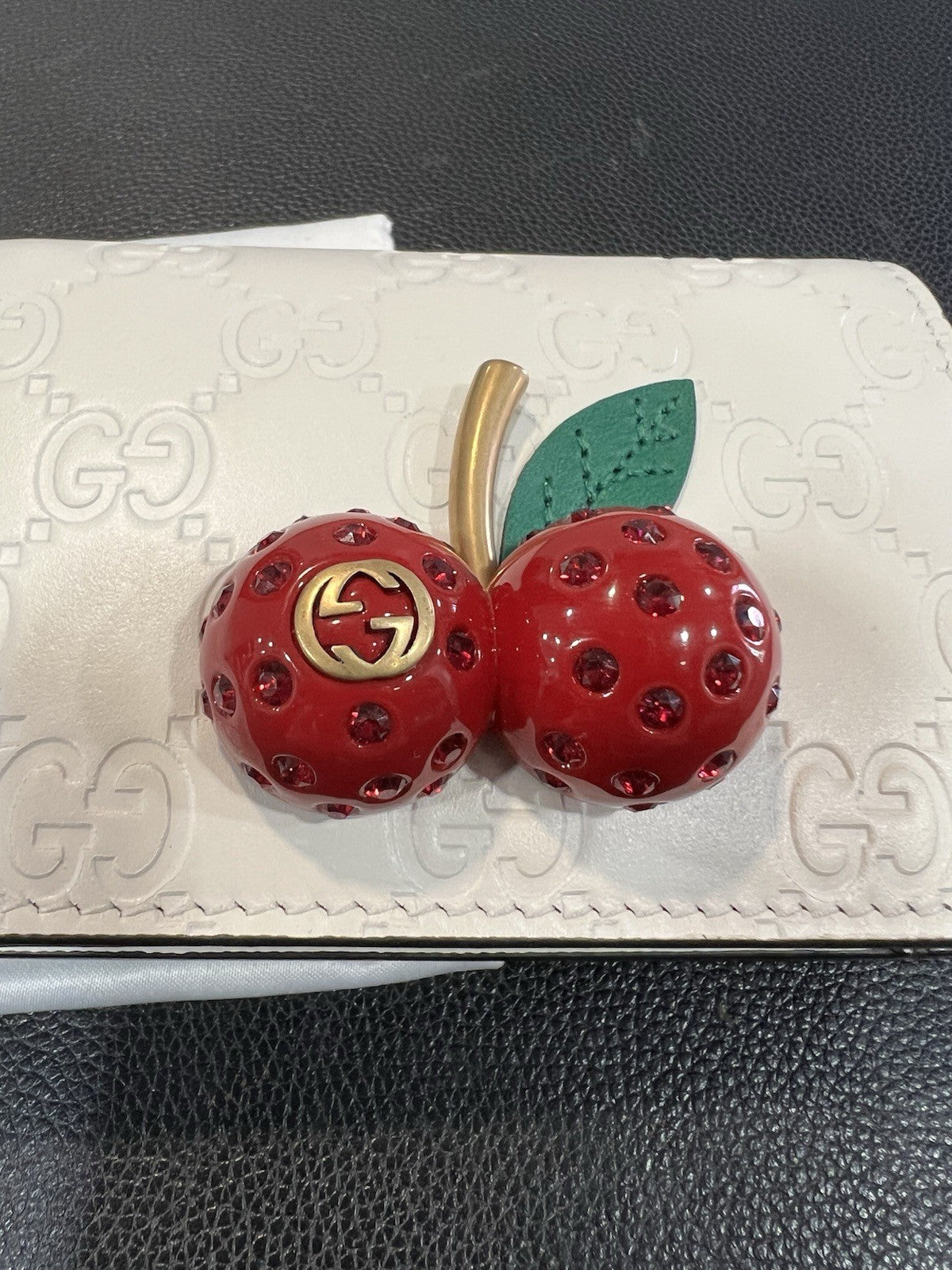 Gucci Limited Edition Guccissima White Cherry Card Case Compact Wallet NIB