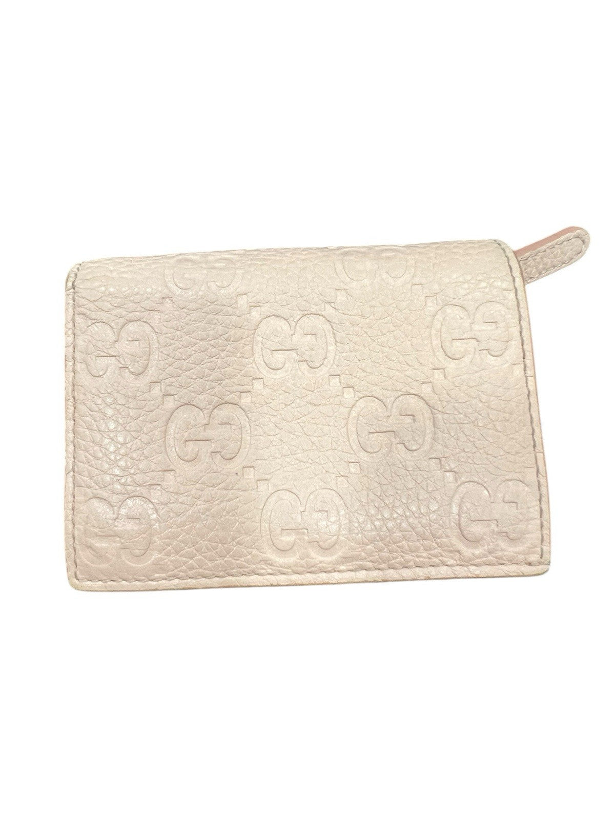Gucci GG Emblem Peach Leather Bifold Small Wallet With Authenticity