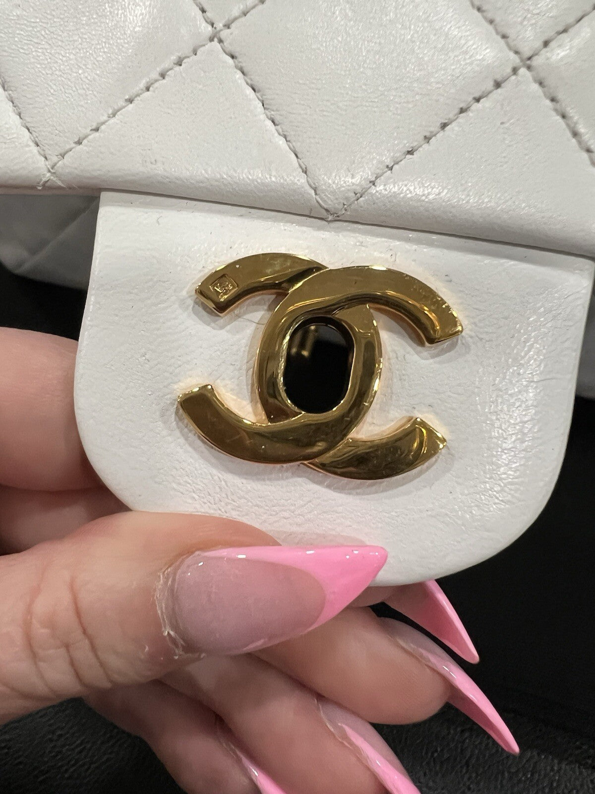 Chanel White 24k Gold Plated Hardware Lambskin Double Flap Classic