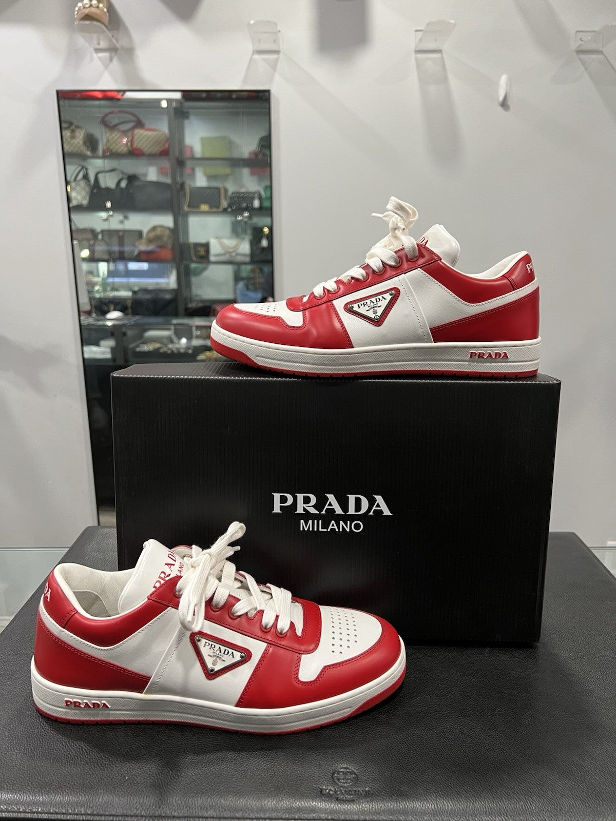Prada Men's Red/White Downtown Sneakers With Box Size 6/US Size 7
