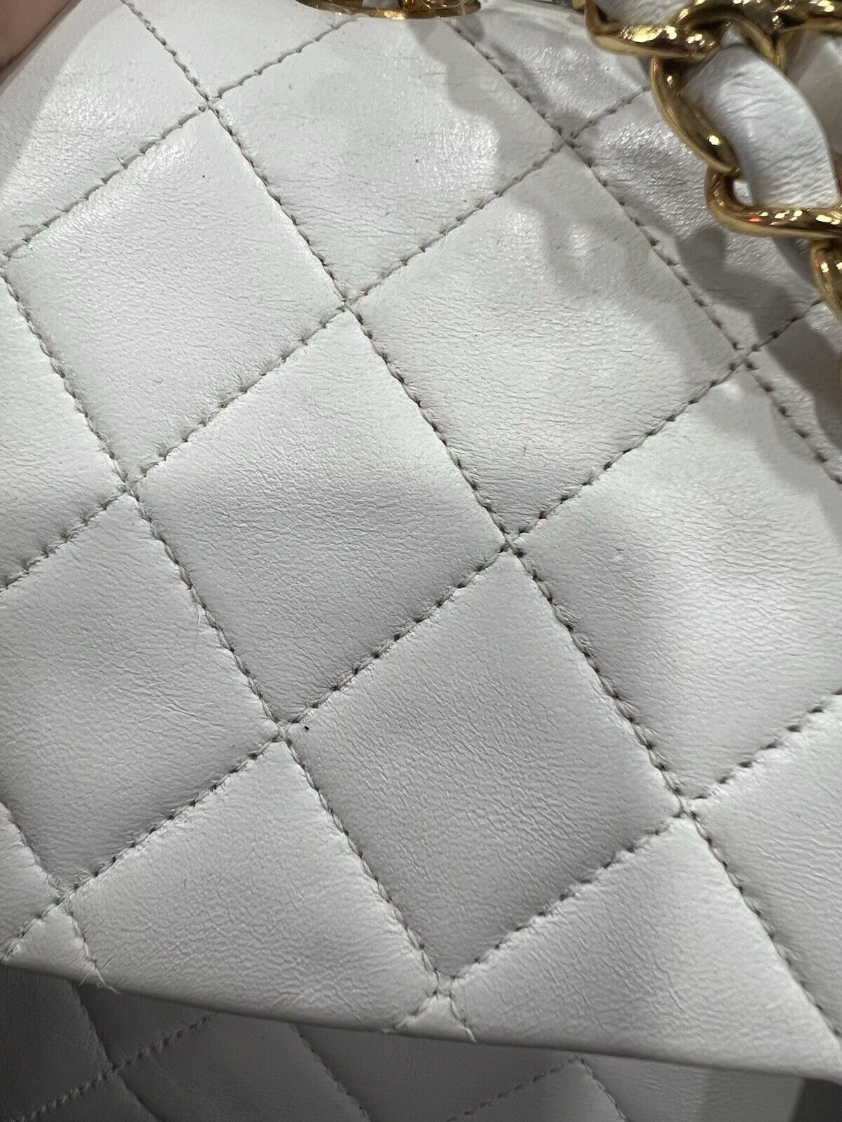 Chanel White 24k Gold Plated Hardware Lambskin Double Flap Classic