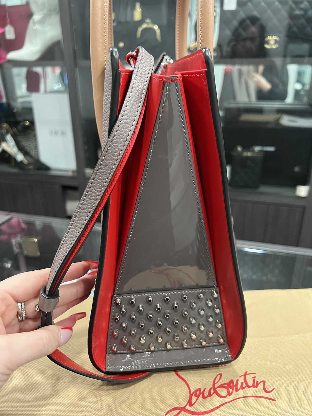 Christian Louboutin Paloma Medium Calf Patent Bag "Storm" (Retail $2700)