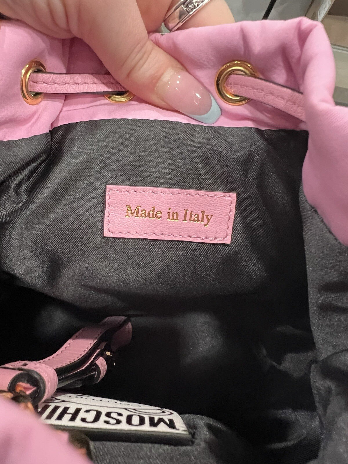 Moschino Couture Pink Nylon Bucket Crossbody/Wrist Bag NWT & Duster