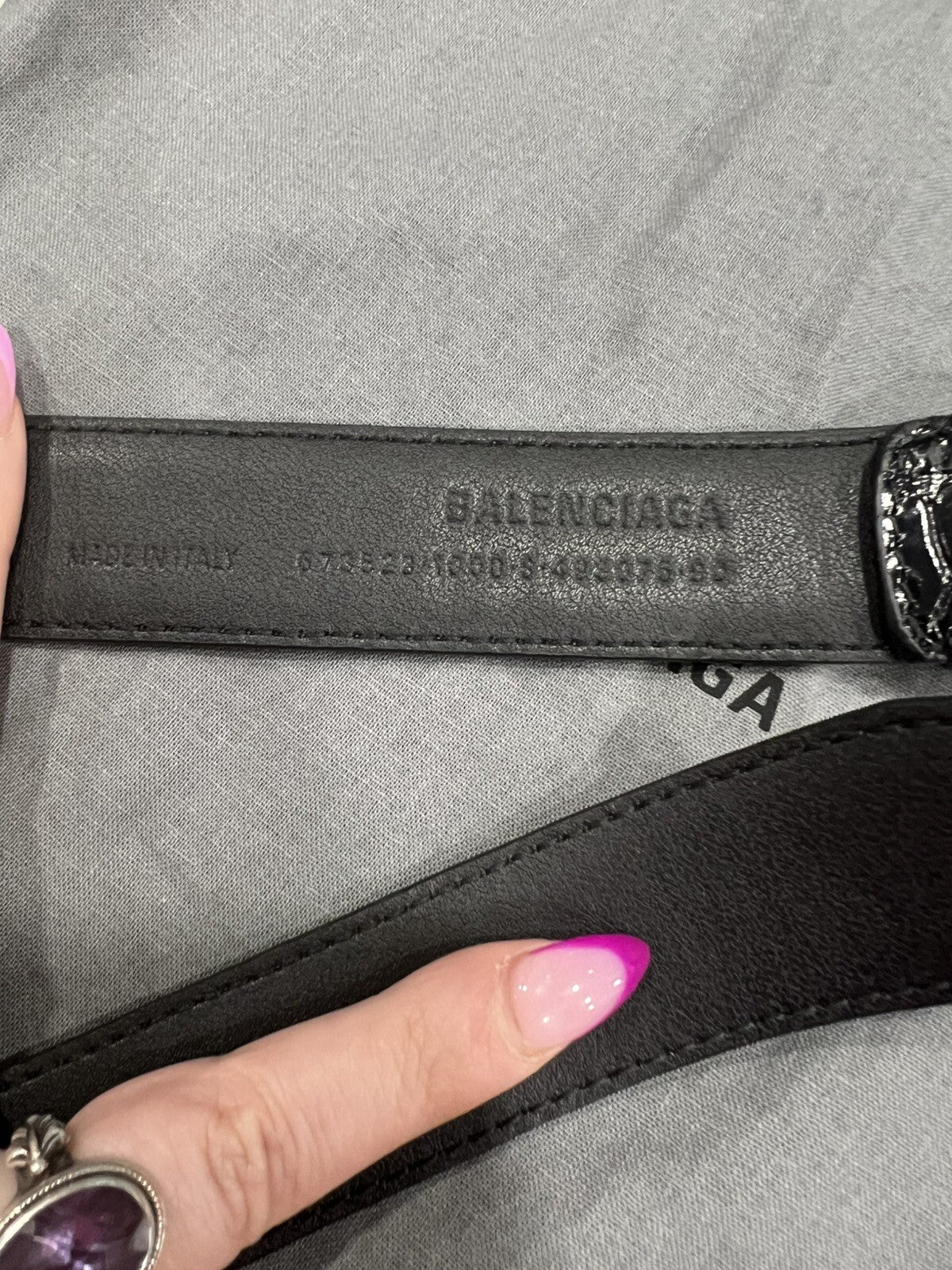 Balenciaga Black Croc Embossed Leather Belt with Duster NEW Size S