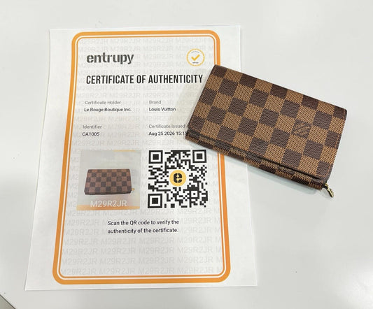 Louis Vuitton Damier Ebene Porte Monnaie Billets Tresor Wallet W/Authenticity