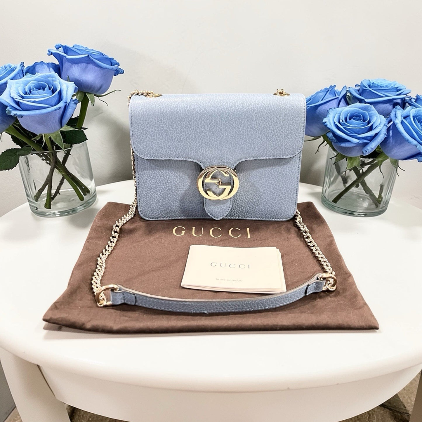 Gucci Light Blue Small Interlocking G Dollar Bag With Duster & Certificate