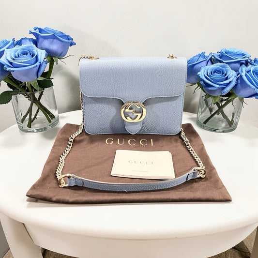 Gucci Light Blue Small Interlocking G Dollar Bag With Duster & Certificate