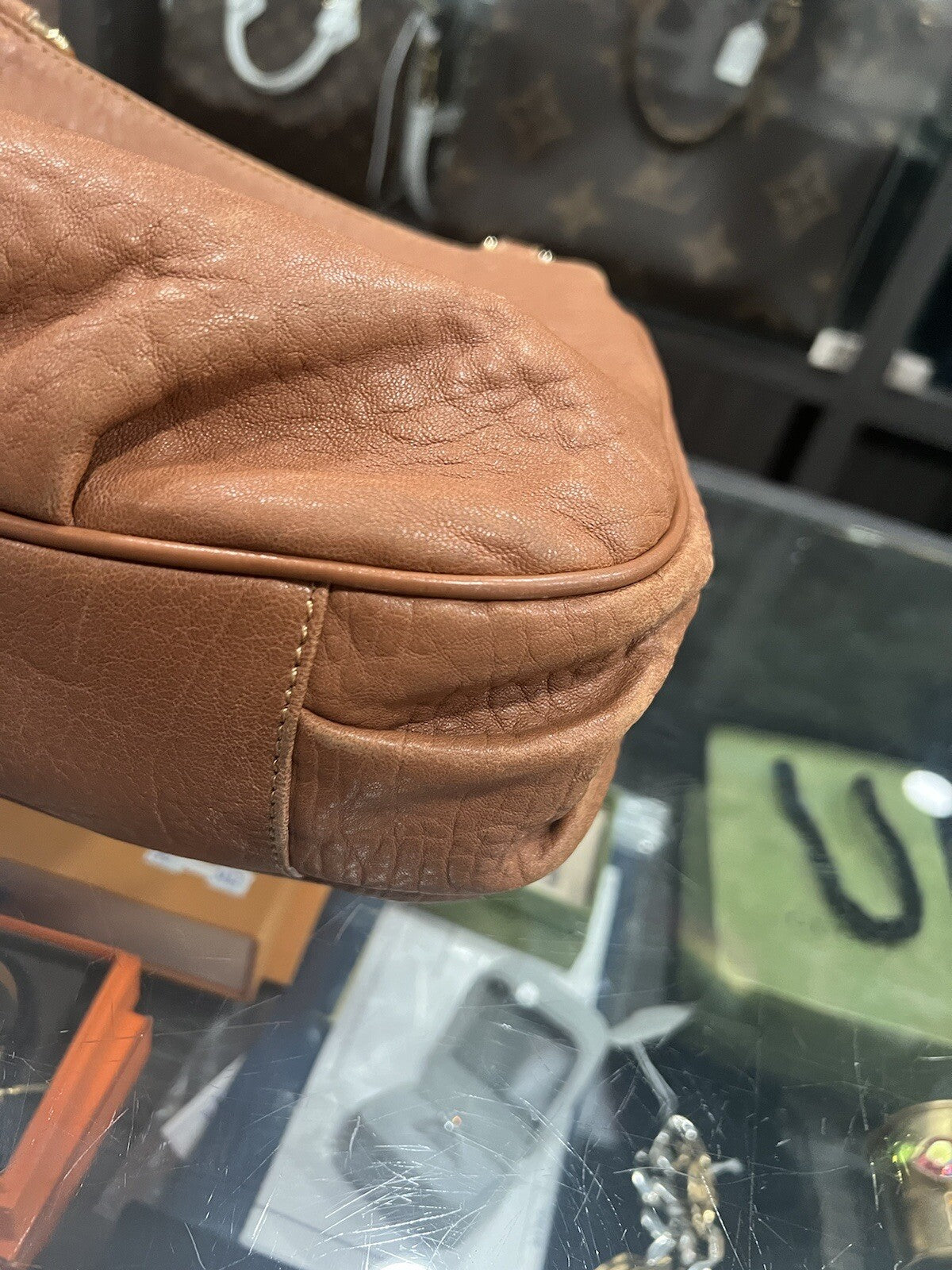 Fendi Small Mia Cognac Chain Shoulder Bag W/Card