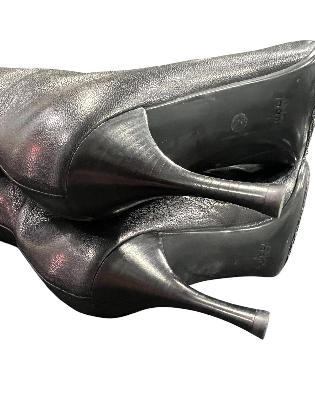 Gucci Black Leather Tall Point Toe Heeled Boots Size 9 B Retail $1690