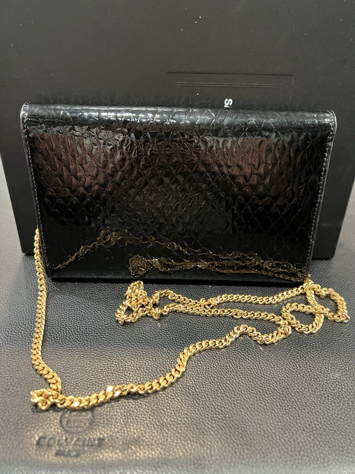 YSL Saint Laurent Snake Patent Uptown Box Duster & Card Holder Retail $1590