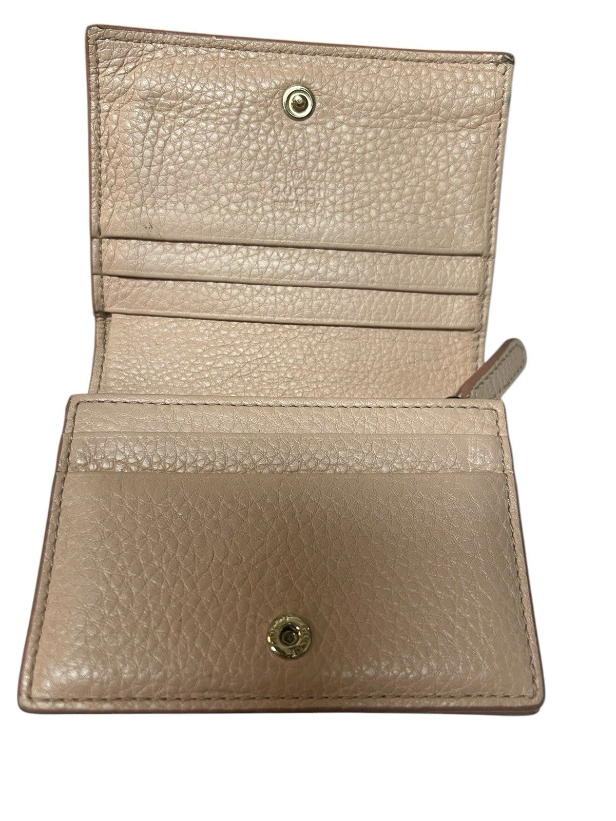 Gucci GG Emblem Peach Leather Bifold Small Wallet With Authenticity
