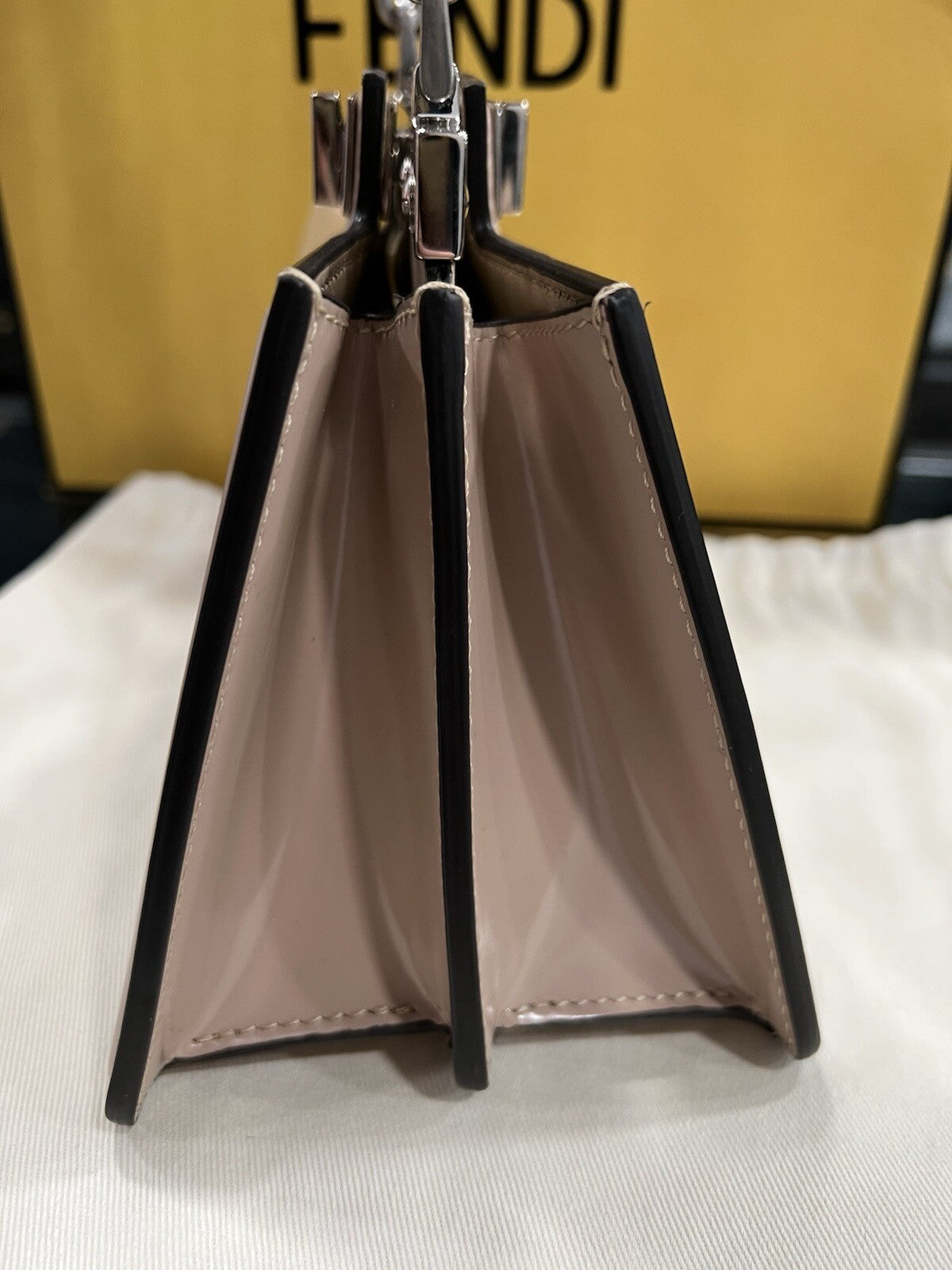 FENDI Peekaboo Cut Mini chain Shoulder Bag Beige Calfskin Retail $4700