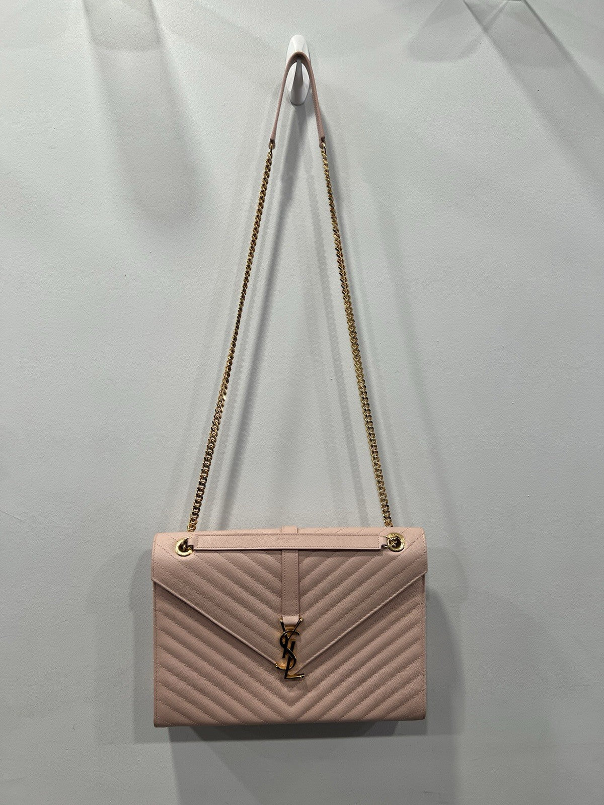 YSL Saint Laurent Leather Envelope Large Blush Pink Chain Bag
