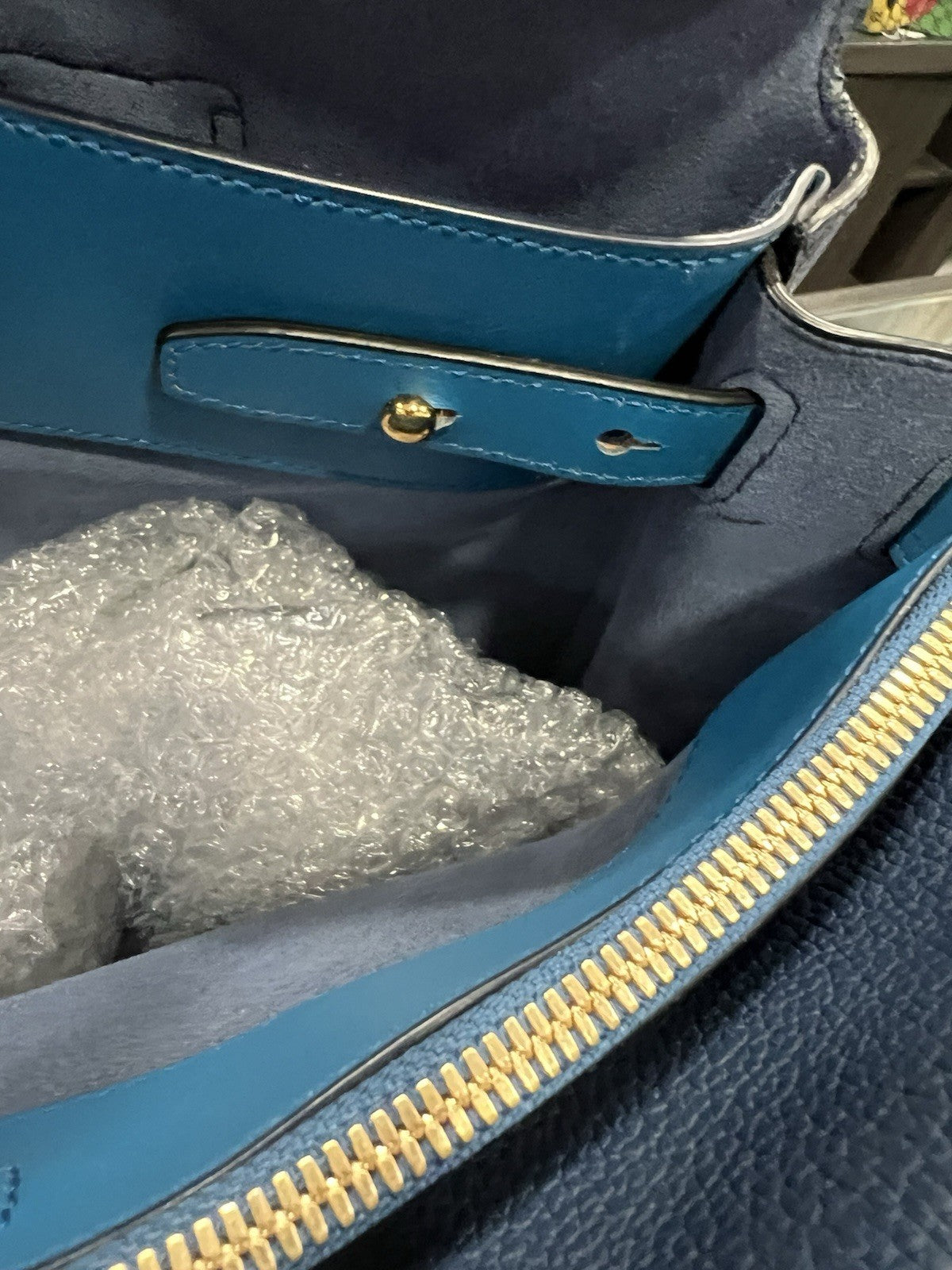 MCM Blue Leather Milla Tote With Canvas Strap