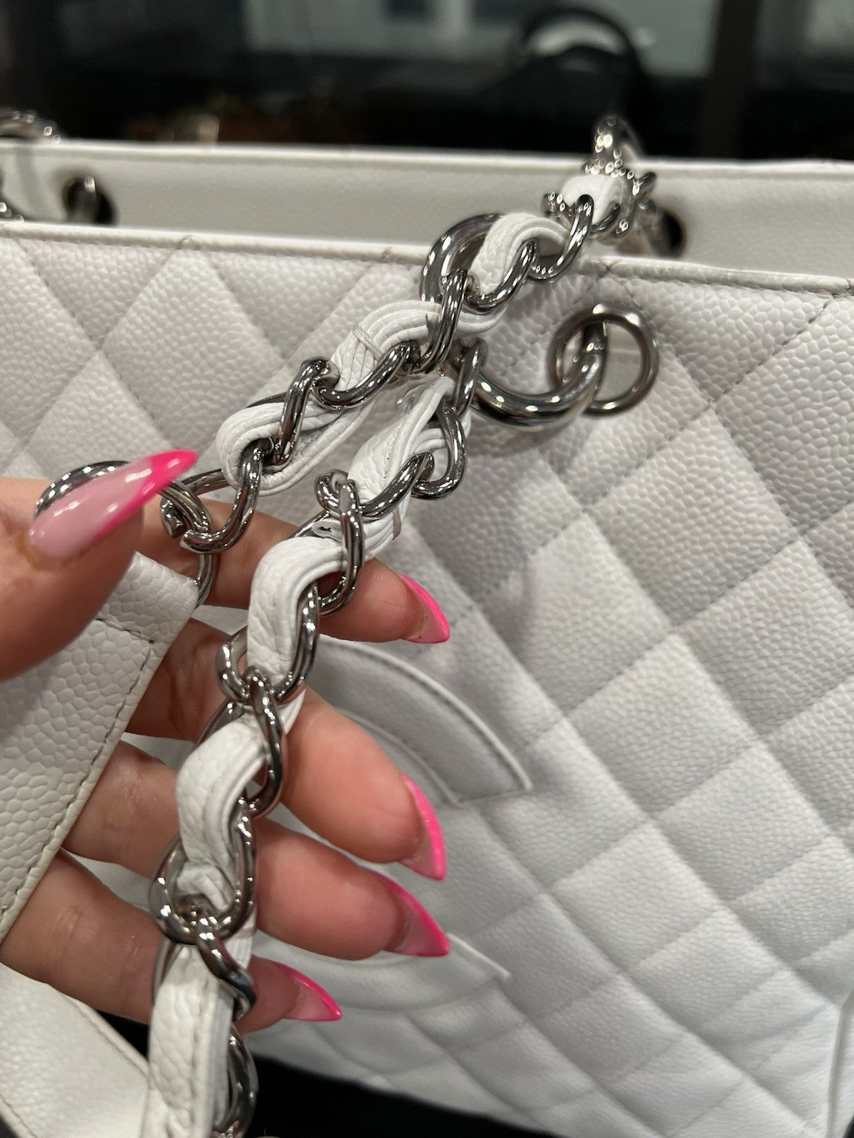 Chanel Caviar Quilted Grand Shopping Tote GST White W/Authenticity