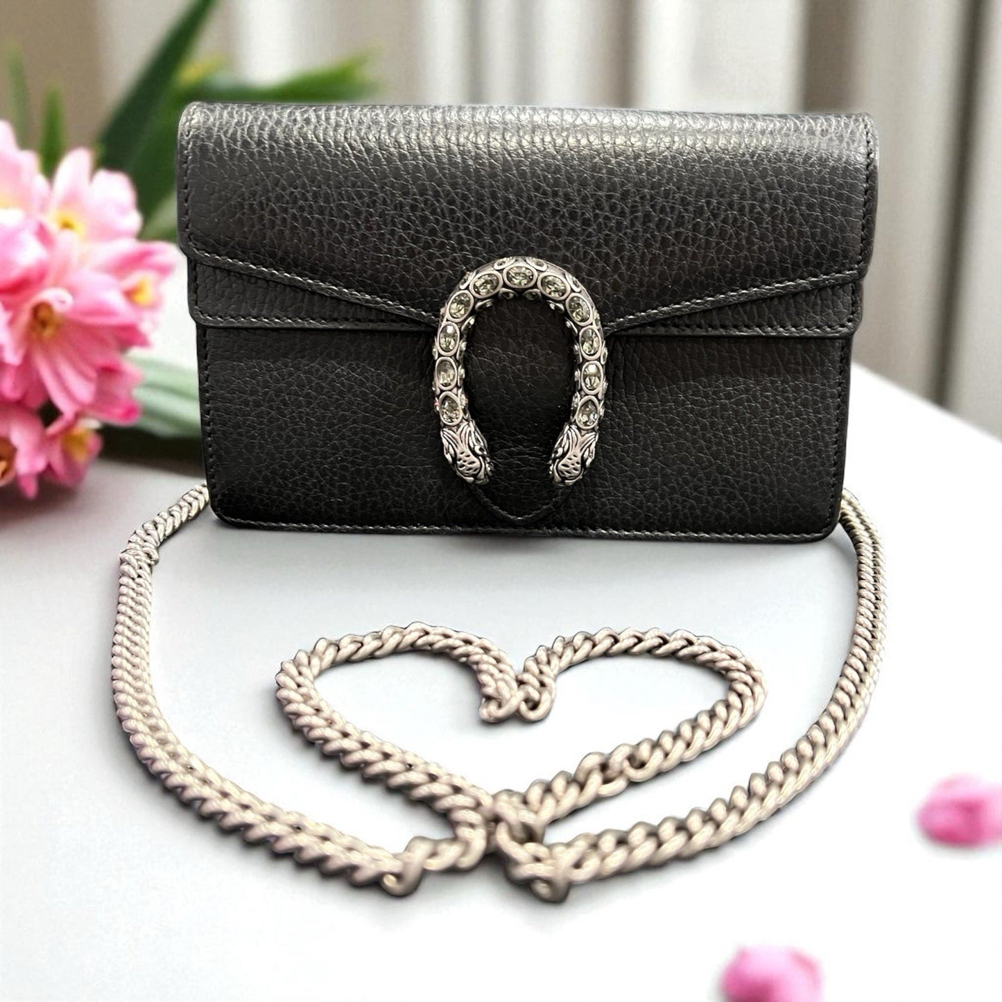 Gucci Dionysus Mini Black Leather Wallet On Chain