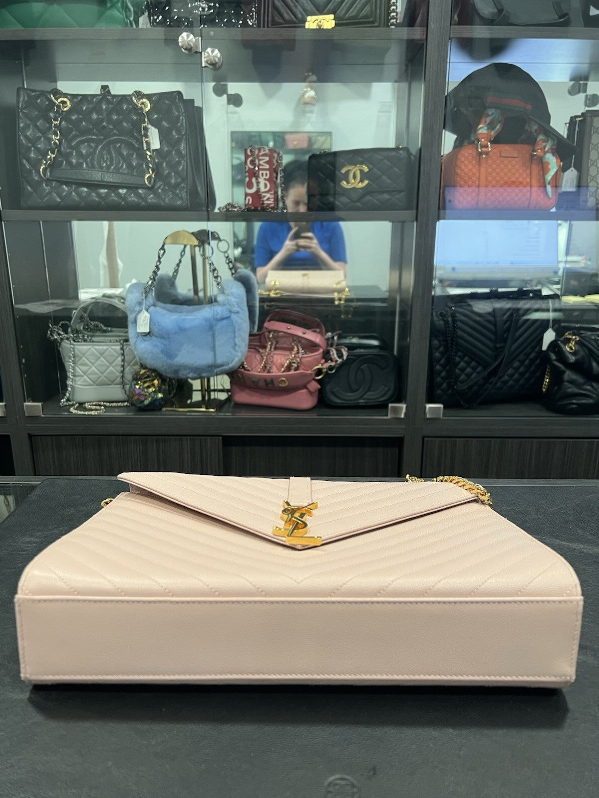 YSL Saint Laurent Leather Envelope Large Blush Pink Chain Bag