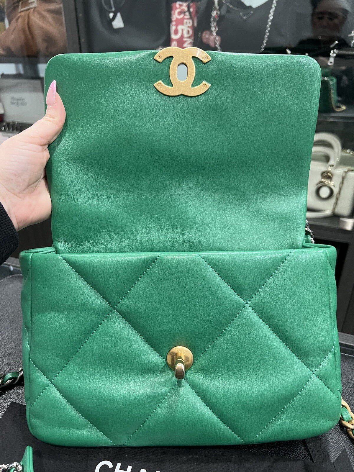 Chanel Medium 19 Flap Bag Green W/Authenticity
