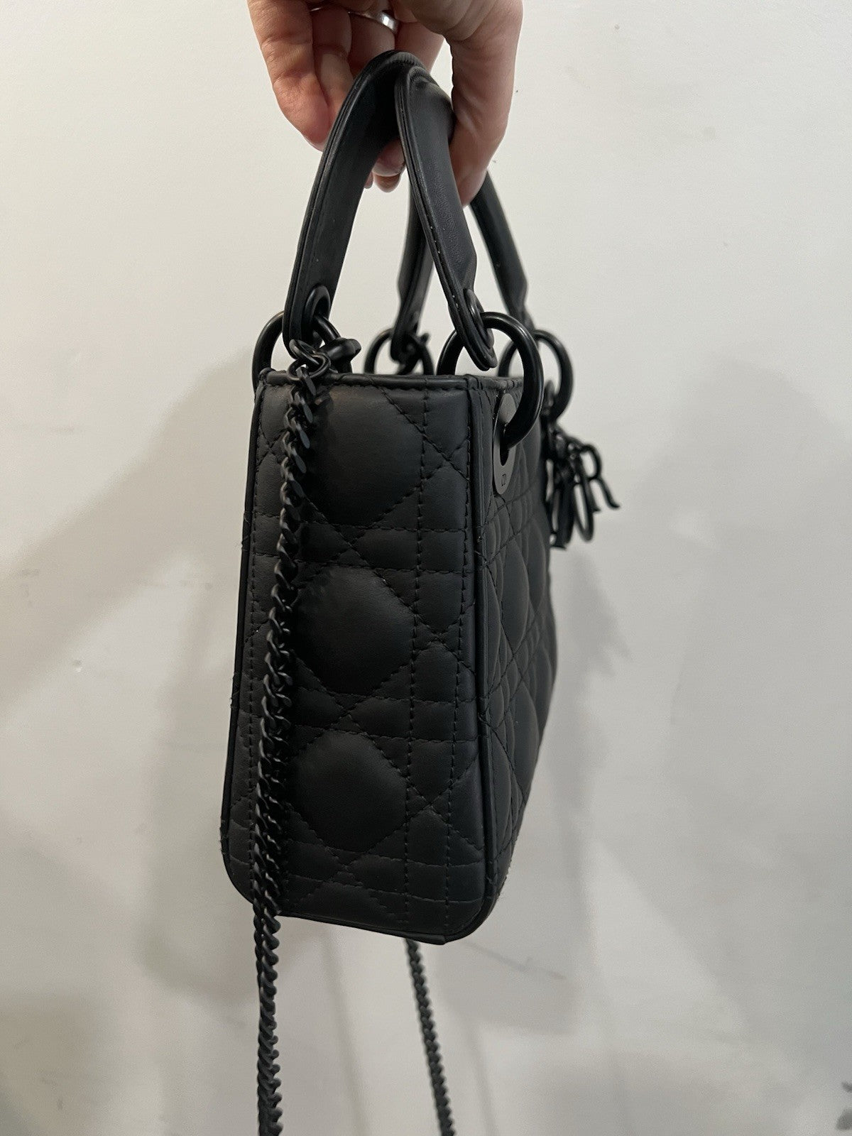 Christian Dior Matte Black Cannage Mini Lady Bag Box Duster Receipt Retail $5500