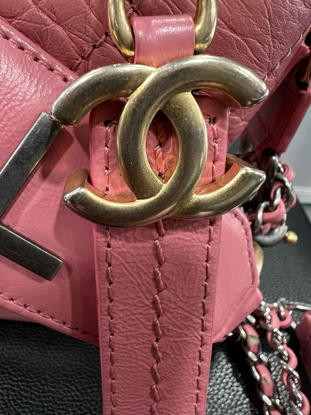 Chanel Gabrielle Pink Hobo Logo Handle Bag W/Certificate Of Authenticity