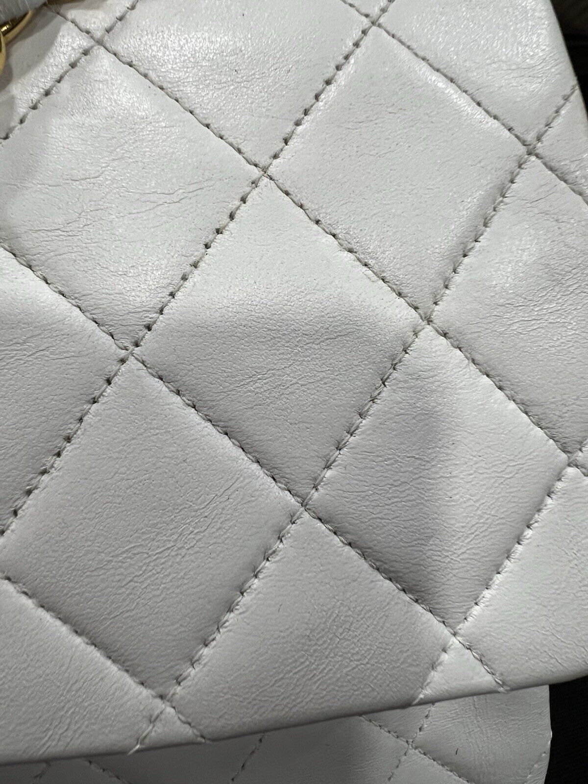 Chanel White 24k Gold Plated Hardware Lambskin Double Flap Classic