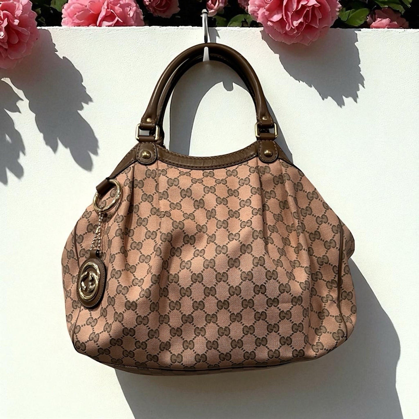Gucci Pink/Grey Brown Canvas Limited Edition Sukey Tote RARE