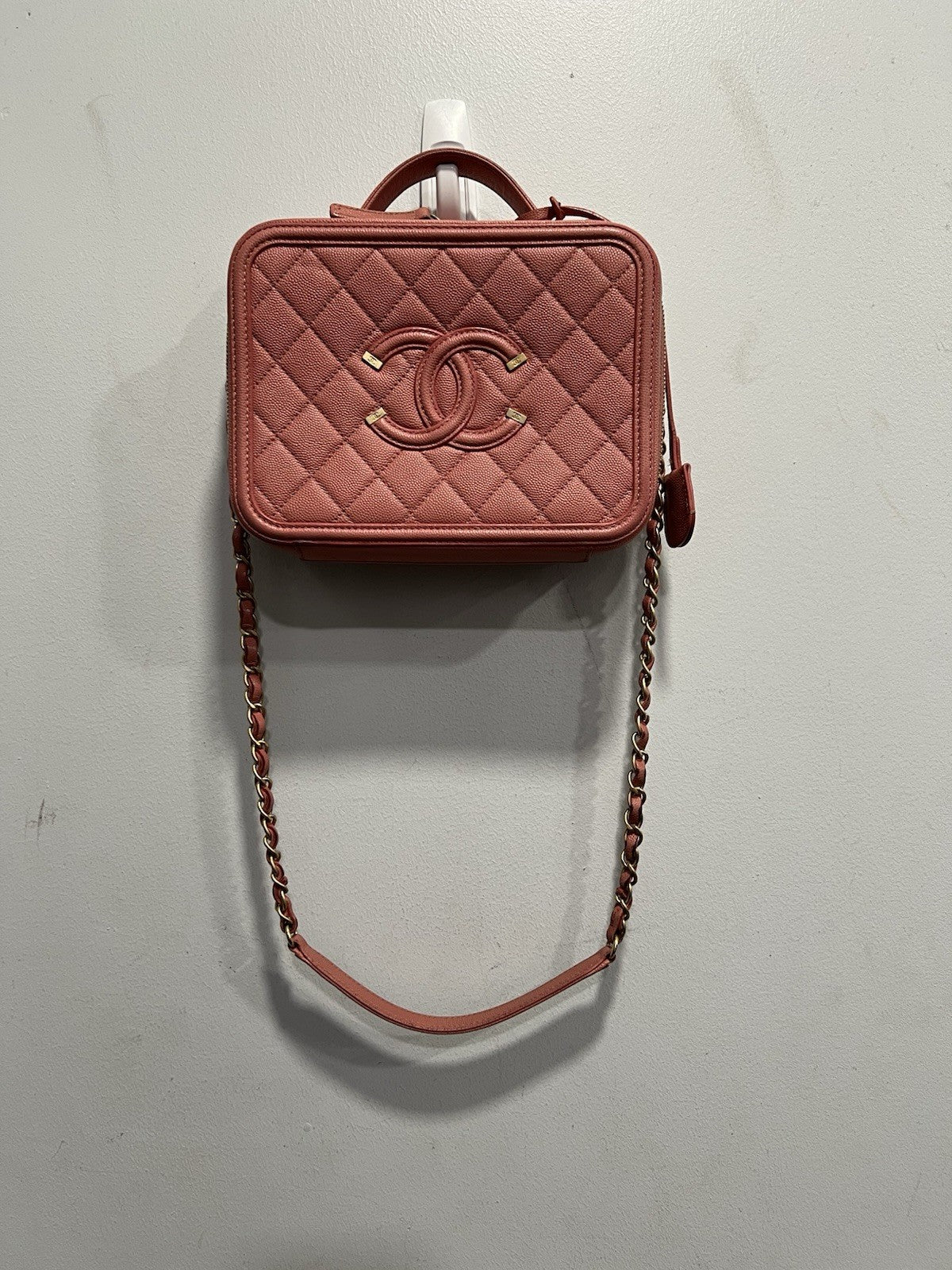 Chanel Pink Filigree Vanity Case With Authenticity