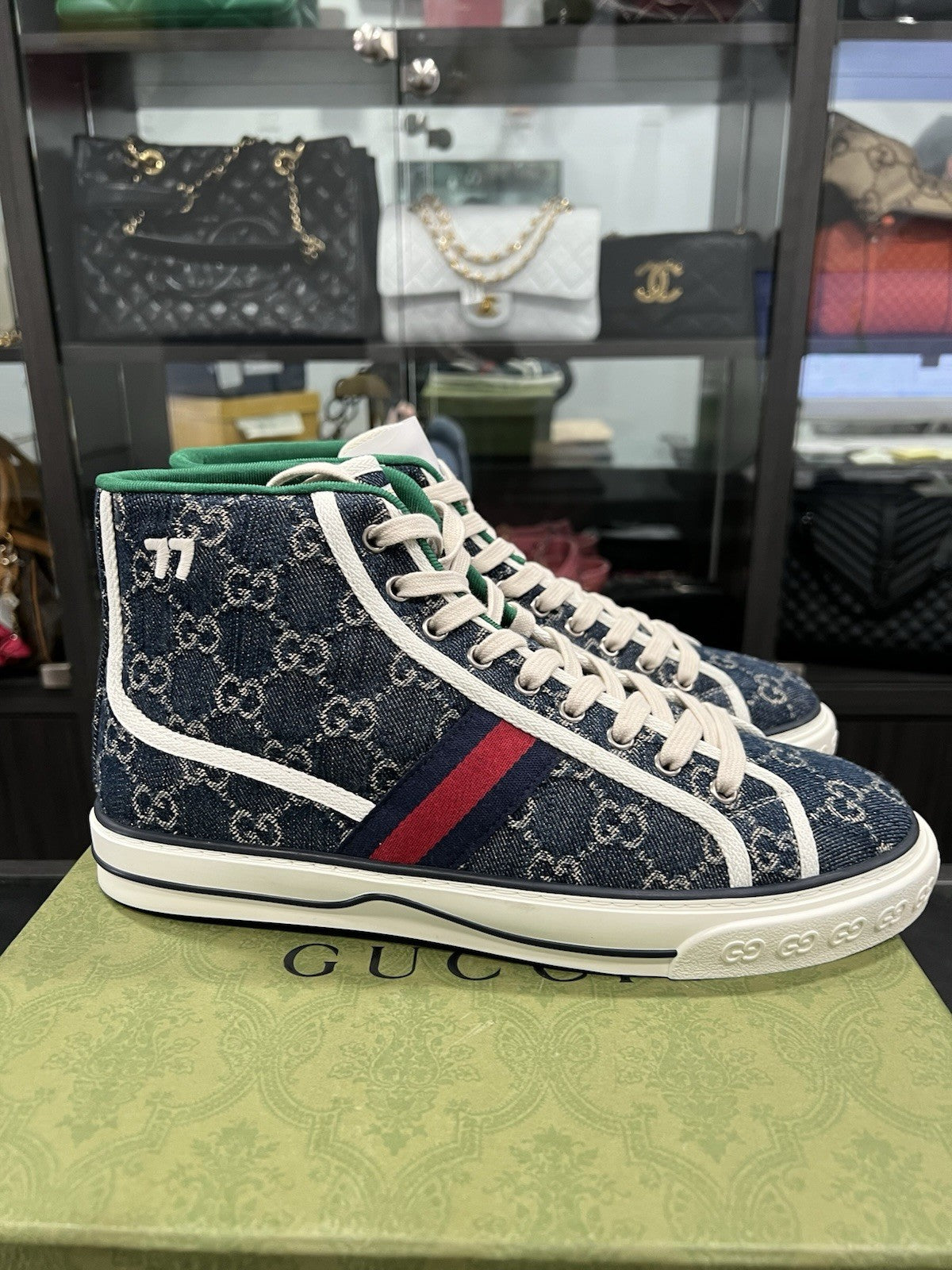 Gucci Men's 1977 Tennis Denim High Top Sz EU8.5/US9.5