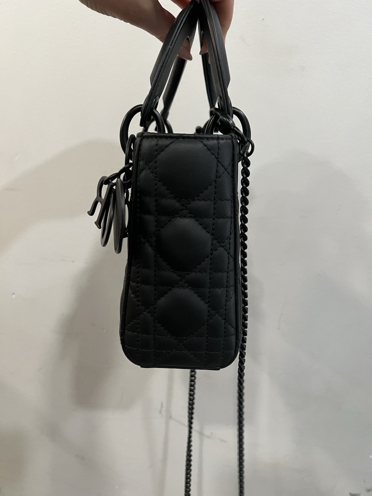 Christian Dior Matte Black Cannage Mini Lady Bag Box Duster Receipt Retail $5500