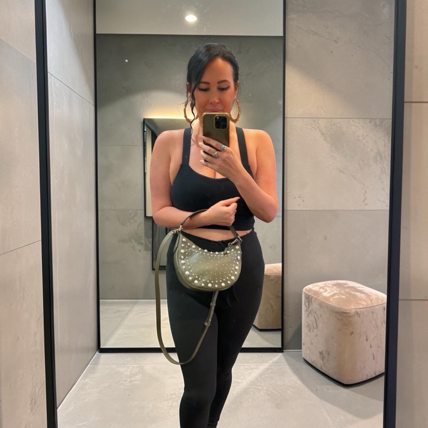 Jimmy Choo Olive Green Pearl Gromet Embellished Crossbody