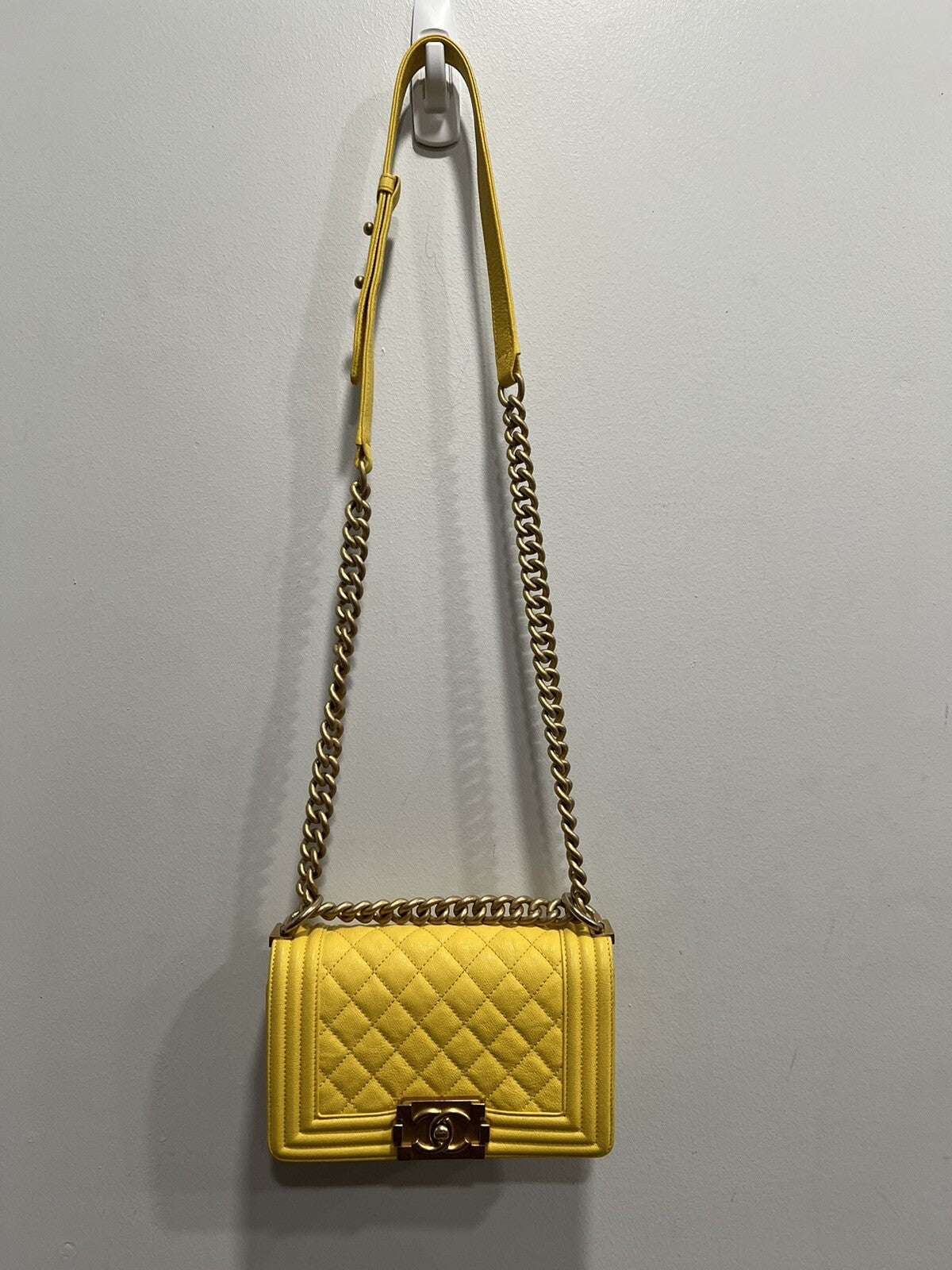 Chanel Caviar Small Yellow Boy Bag With Certificate Of Authenticity
