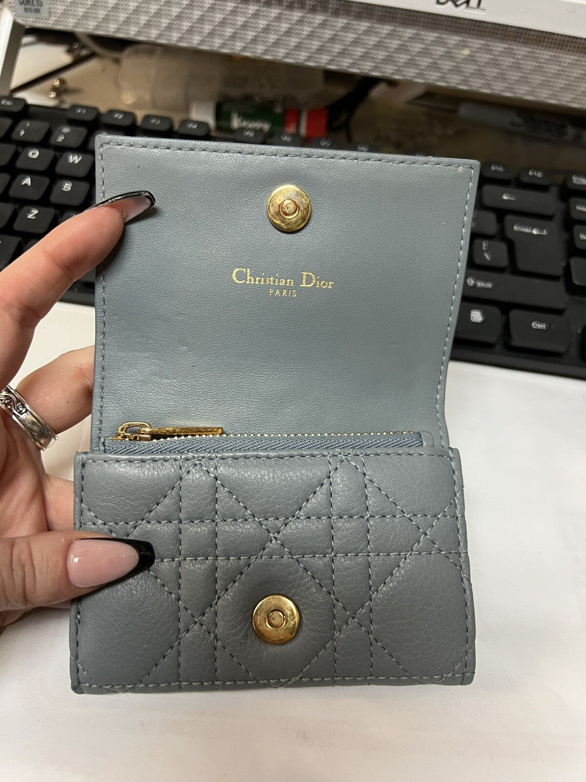 Dior Caro Glycine Wallet Cloud Blue Supple Cannage Calfskin