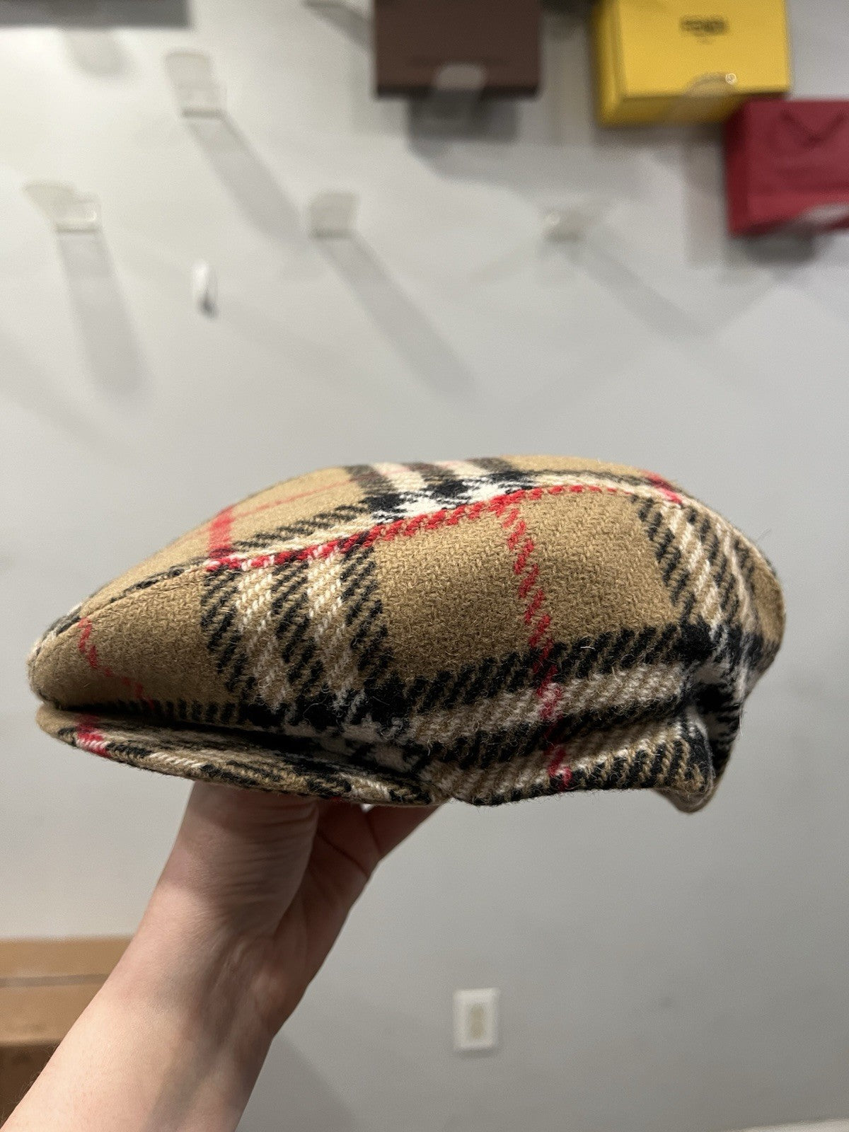 Vintage Burberry Wool Nova Check Newsboy Cap Size M