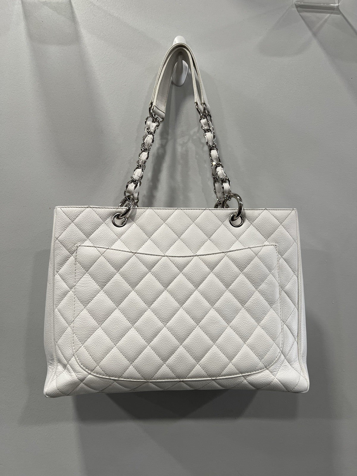 Chanel Caviar Quilted Grand Shopping Tote GST White W/Authenticity