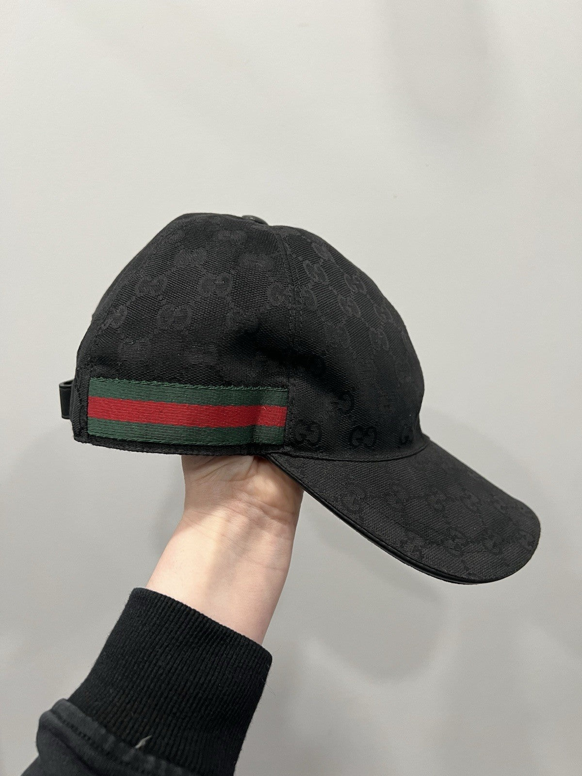 Gucci Original GG Black Canvas Monogram Web Baseball Hat