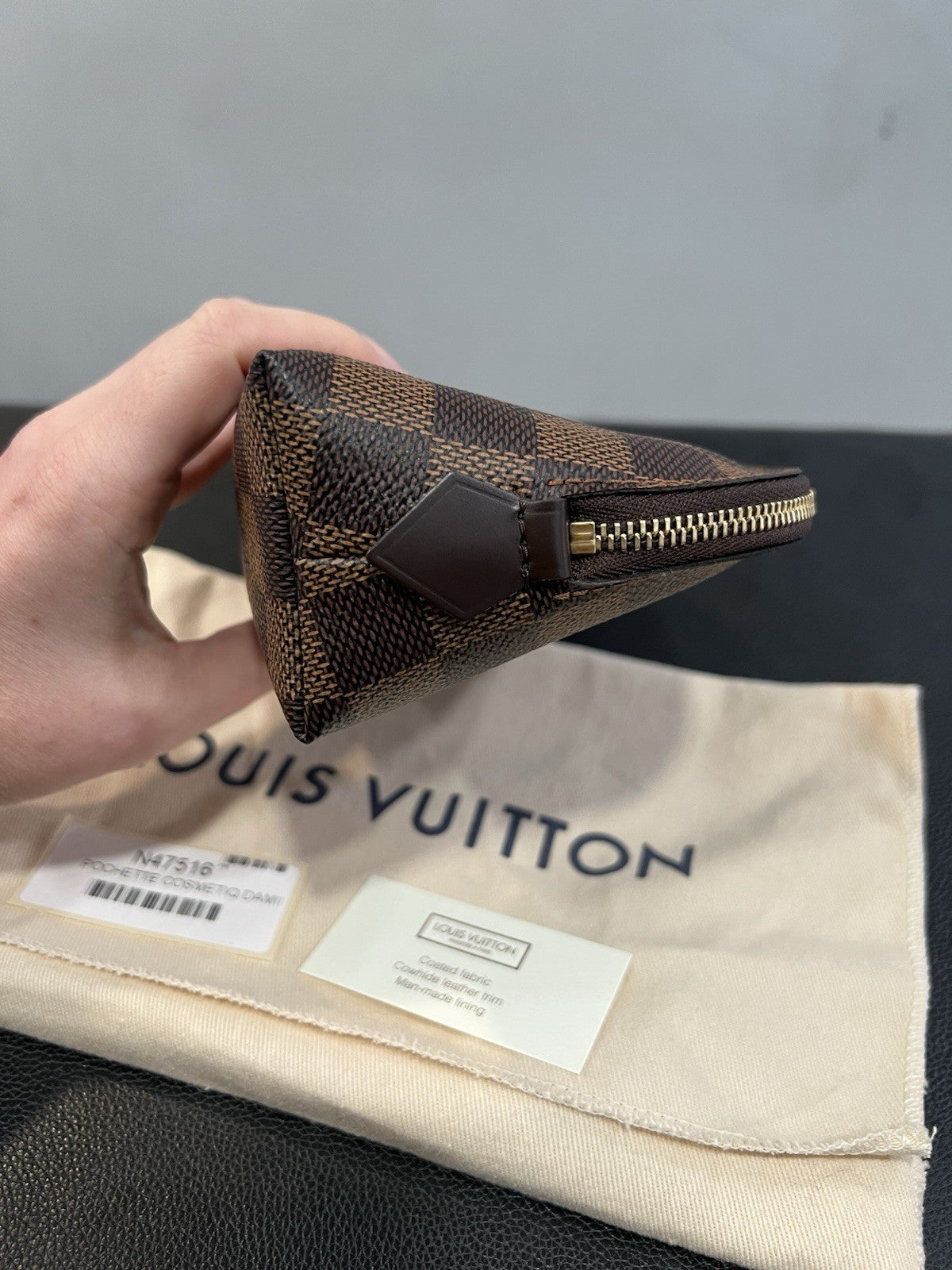 Louis Vuitton Damier Ebene Cosmetic Pochette PM With Authenticity & Duster