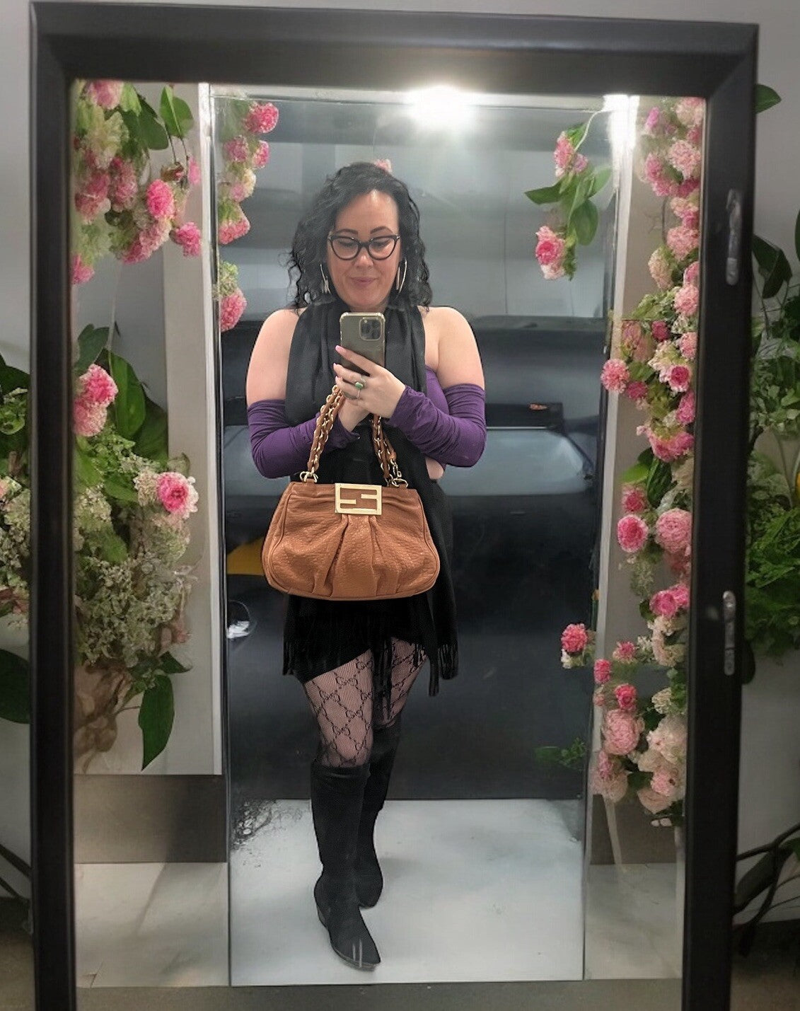 Fendi Small Mia Cognac Chain Shoulder Bag W/Card