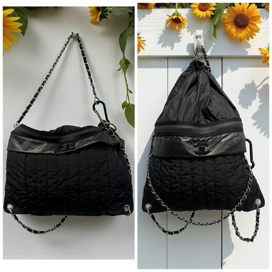Chanel Nylon Neige Covertible Drawstring Backpack W/Certificate of Authenticity