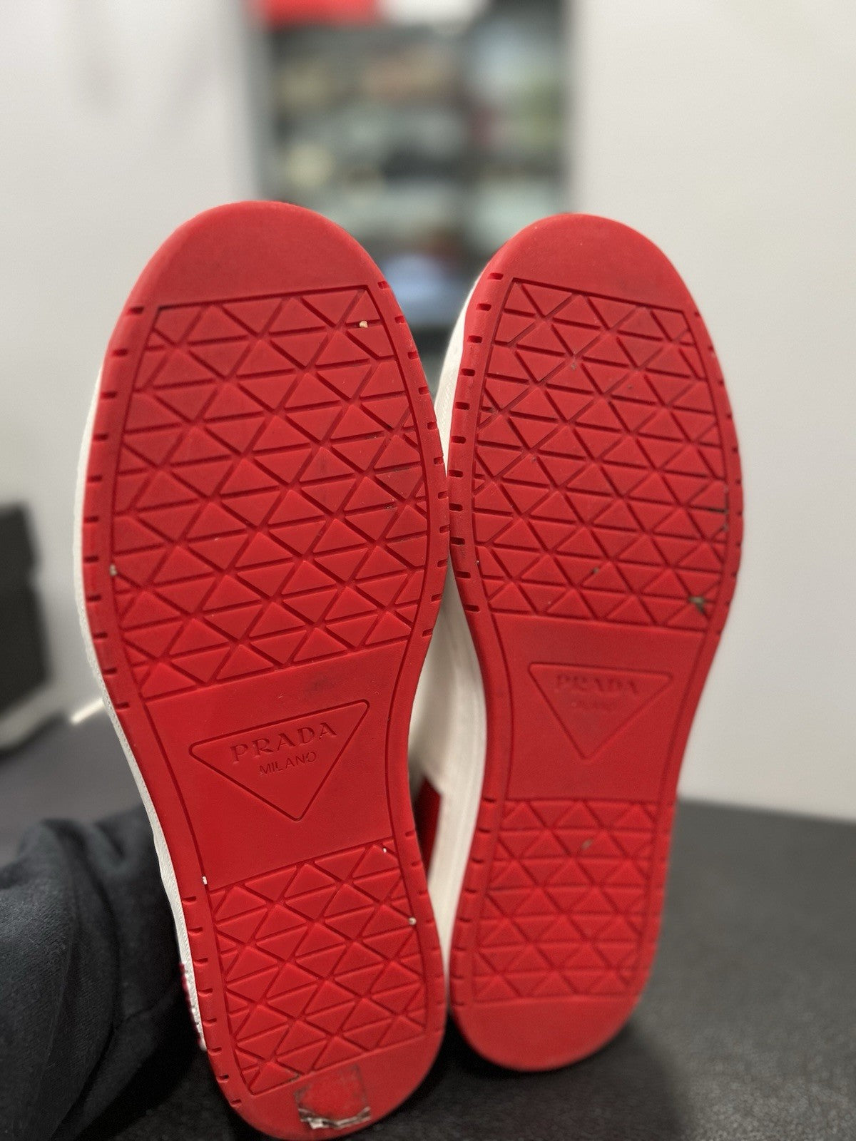 Prada Men's Red/White Downtown Sneakers With Box Size 6/US Size 7